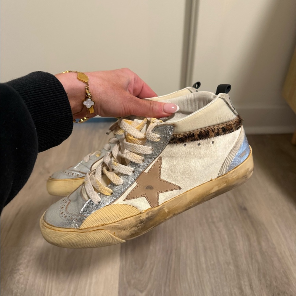 Golden Goose Women's Midstar Silver and Beige Sneakers - Picture 5 of 15